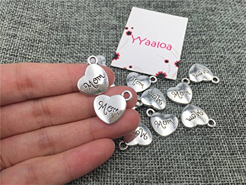 YYaaloa Mini Love Heart "Mom" Pack of 40 DIY Charms Pendant for Crafting, Jewelry Making Accessory
