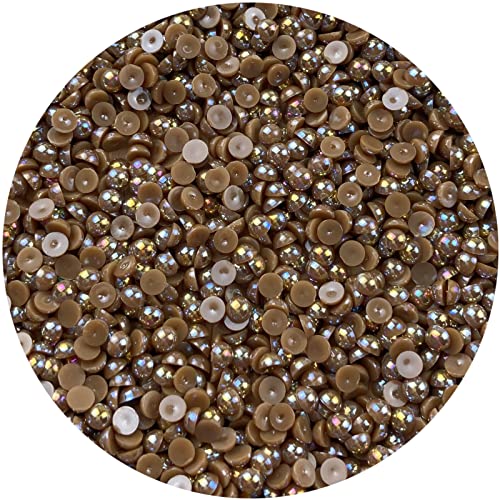 1500pcs 4mm Half Pearl Coffee AB Flatback Beads for Crafts DIY Round Plastic Half Flat Back Pearls Loose Bead for Cup Shoes Wedding Dress Decoration Nail Art - color: Coffee AB, size: 4mm