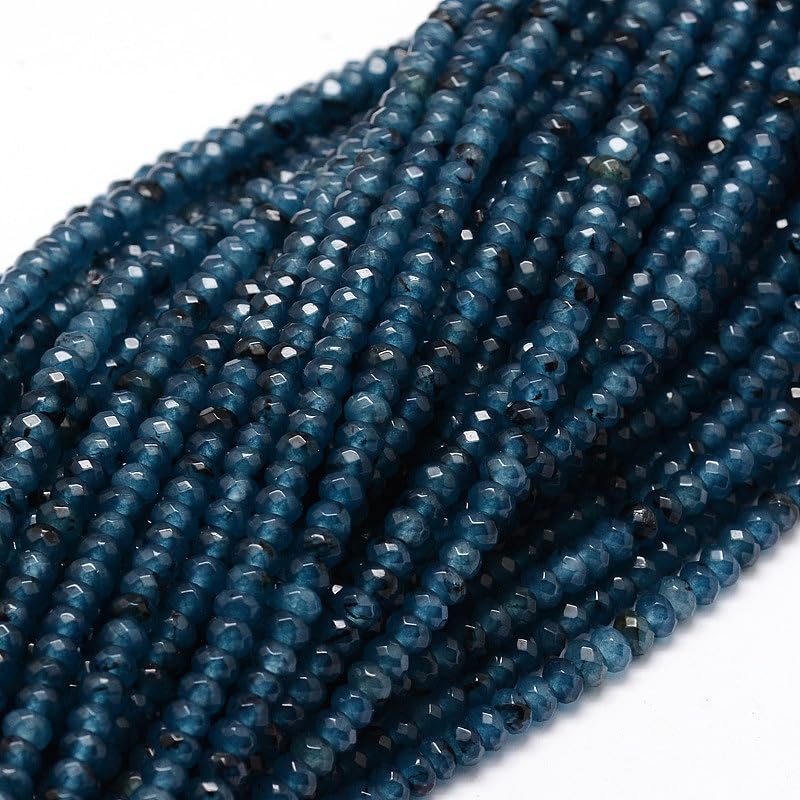 115pcs 4x2mm Rondelle Faceted Natural Jade Beads, Dyed Stone Beads Abacus Disk Stone Spacer Charm Bead for DIY Bracelet Necklace Jewelry Making Keychain Phone Chain Ornament, Marine Blue - color: Marine Blue