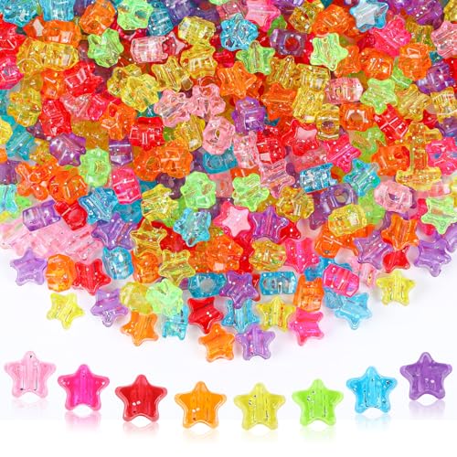 UPINS 1200pcs Star Pony Beads, Star Shape, Plastic, Bulk for Bracelets, Necklaces, DIY Projects, Jewelry Making, Decoration, Red, Orange, Yellow, Green, Blue, Purple, Pink - color: Transparent Glitter Multicolor for Star