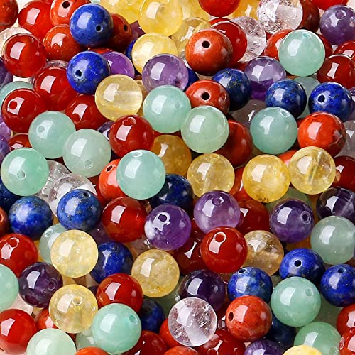 LAIDANLA 7 Chakras 8mm Natural Colorful Stone Beads Round Loose Gemstone Stone Beads for DIY Bracelet Necklace Earrings Jewelry Making Polishing Genuine Real Beading Crystal 96PCS 2 Strand 32" - color: A-7 Chakras, size: 8mm