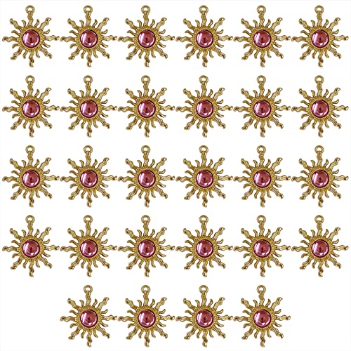 Sun Star Charms Baroque Boho Crystal Gold Plated Resin Gypsy Pendant Alloy for Jewelry Making DIY Craft Bracelet Necklace Earring - color: Sun-Pink-28Pcs