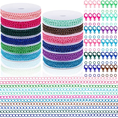 12 Rolls 120 Feet 4 mm Jewelry Making Chains Necklace Chains Jewelry Making Supplies Jewelry Chain Link Cable Chain Roll with 120 Lobster Clasps 50 Jump Rings for DIY Earring Bracelet, 12 Colors