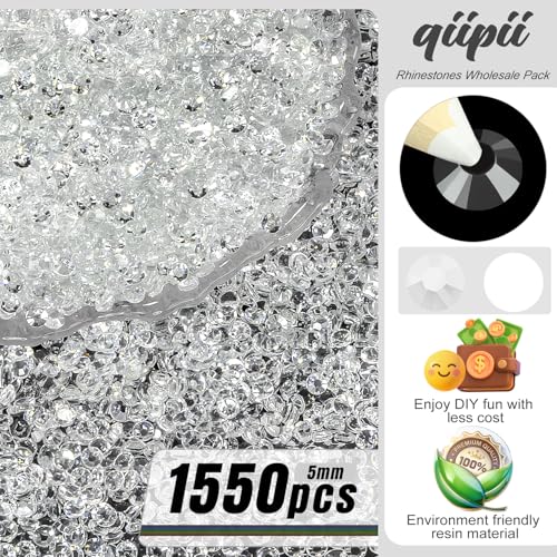 qiipii 1550PCS 5mm Transparent Resin Rhinestones Flatback Jelly Resin Stones Bulk SS20 Clear Diamonds Gems Charms Jewels for Nails Face Eyes Makeup Body Tumblers Mugs Bottles DIY Crafts Shoes Clothes - color: Transparent, size: 5mm Bulk