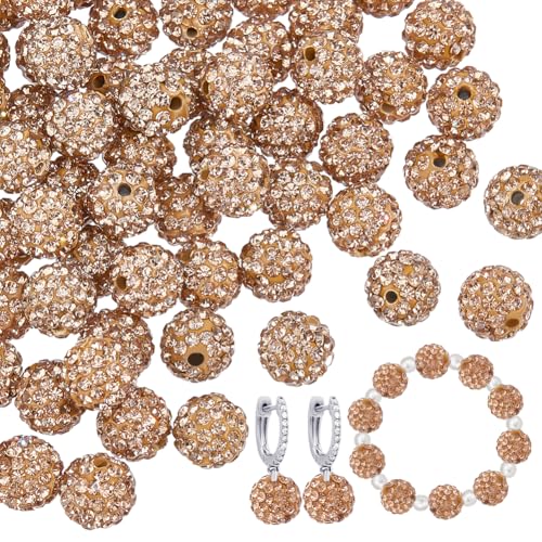 PH PandaHall 100pcs 10mm Brown Rhinestone Beads Brown Clay Beads Polymer Crystal Bead Clay Pave Disco Ball Round Diamond Sparkle Bead for Necklace Bracelet Jewelry Making Party Decoration - color: Brown