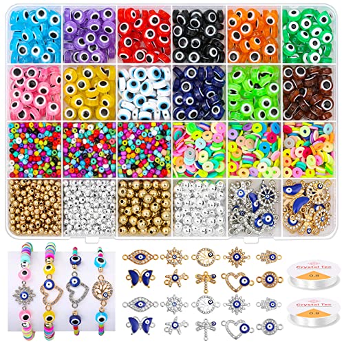 Acejoz 2702 Pieces Bracelet Making Kit, Including Evil Eye Beads, Evil Eye Charms, Assorted Beads and Elastic String for Bracelets