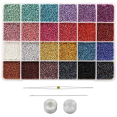 12/0 Glass Seed Beads About 16800 pcs in Box 24 Colors Size 2mm Craft Seed Beads for Making Earring Jewelry - color: 24 Colors Lot 4, size: 2mm