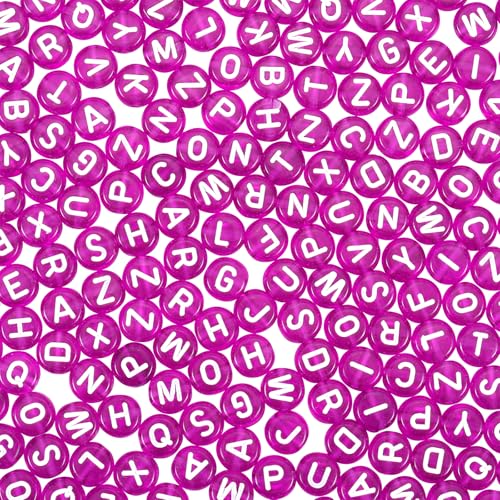 BEEFLYING 1480Pcs Transparent Acrylic Alphabet Beads Flat Round Disc A-Z White Letter Beads Clear Spacer Beads Charms for DIY Friendship Boho Bracelet Summer Holiday Jewelry Making (Dark Orchid) - color: Dark Orchid