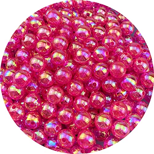 300 Pcs 10mm Acrylic Round Beads AB Colors Round Spacer Beads for Earring Bracelet Necklace Key Chains Jewelry DIY Craft Making(Rose Red AB) - color: Rose Red AB, size: 10mm