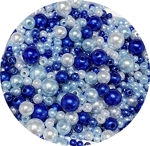 30g Mixed 3-8mm Pearl Beads Round Loose Satin Pearls Plastic Crafts Beads for Jewelry Making Earring Bracelet Necklace Key Chains Vase Fillers Home Decoration (Blue Series) - color: Blue Series