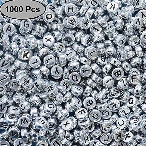 Letter Beads 1000pcs Acrylic Alphabet Letter Beads A-Z Letter for Jewelry Making (slivery) - color: slivery