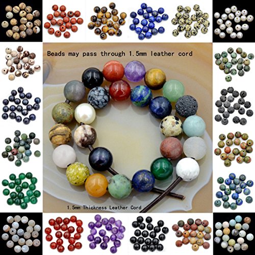 AD Beads Natural Gemstone 10mm Round Loose Beads Big Hole 2mm Sized 30pcs (White Pearl) - color: White Pearl