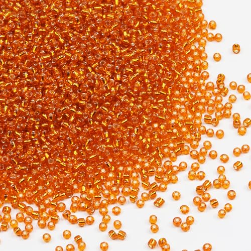 Transparent Orange with Silver Lined Beads Size 8/0 Crafts Glass Seed Beads 3mm for Jewelry Making (Total About 100g About 3600pcs) - color: Transparent Orange with Silver Lined, size: 3mm