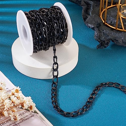 Craftdady 16.4 ft Aluminum Curb Chain 13.5x8mm Twisted Black Chain Unwelded Hanging Chain Link Necklace Chain with Spool for DIY Crafts Jewelry Making - color: Black, 13.5x8mm