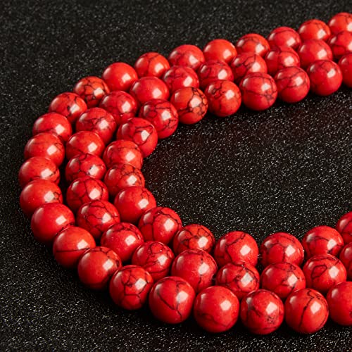 60pcs 6mm Red Turquoise Beads Natural Gemstone Beads Round Loose Beads for Jewelry Making - color: Red Turquoise, size: 6mm