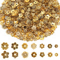 FEBSNOW Spacer Beads Caps, About 160Pcs Antique Gold Flower Beads Caps Bali Style Jewelry Making Metal Bead Caps for DIY Bracelet Necklace Earrings Making - color: Ancient Gold