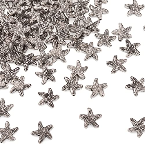 Fashewelry 100Pcs Antique Silver Starfish Animal Spacer Beads Tibetan Metal Ocean Sea Life Charm Beads 13.5x13.5mm for Jewelry Making - color: Antique Silver Starfish-2