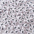 200+ Pieces 4x7mm Single X Letter Beads for Jewelry Making, White Round Acrylic Bulk Alphabet (Black on White) - size: Single letter X 200+ Pcs