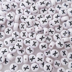 200+ Pieces 4x7mm Single X Letter Beads for Jewelry Making, White Round Acrylic Bulk Alphabet (Black on White) - size: Single letter X 200+ Pcs
