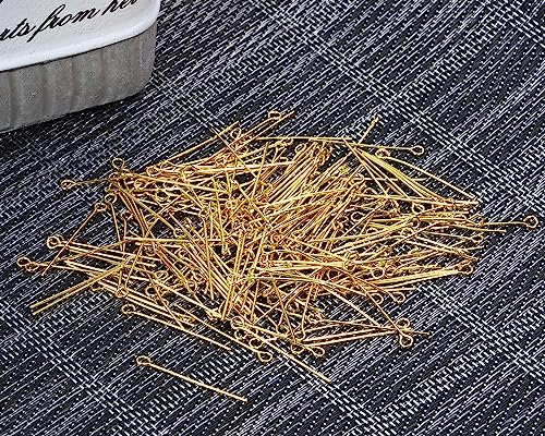 Shapenty 200PCS Mini Metal Wire Eyepins Beading Small Open Eye Head Pins Needles Bulk for DIY Craft Bead Earring Pendant Necklace Bracelet Jewelry Charm Finding Making (28mm/1.1Inch, Gold) - color: Gold, size: 28 mm