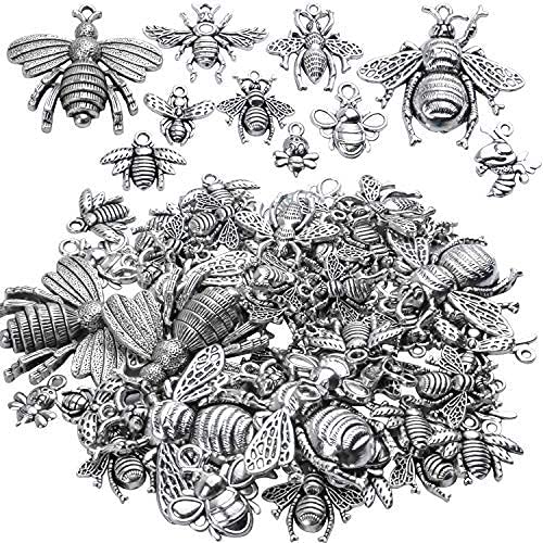 100g (30-60pcs) Antique Silver Mixed Honey Bee Charm Pendants Alloy Bee Pendant Flying Insect Charms Craft Supplies for DIY Necklace Bracelet Jewelry Making - style: Silver Bee Charms