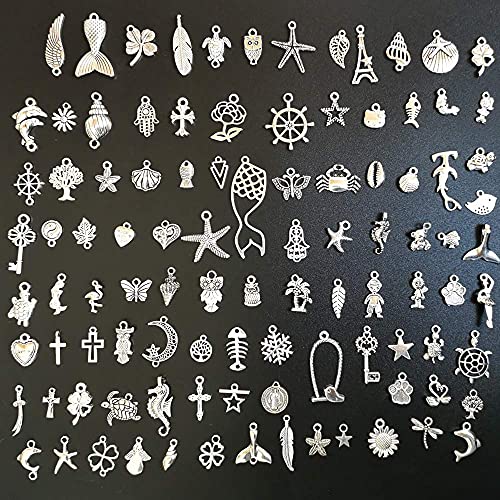 CHuangQi 100pcs Bulk Lots Jewelry Making Charms, Mixed Smooth Metal Charms, Pendants Bracelet Necklace Jewelry Making and DIY Craft Accessories - color: Silver_200