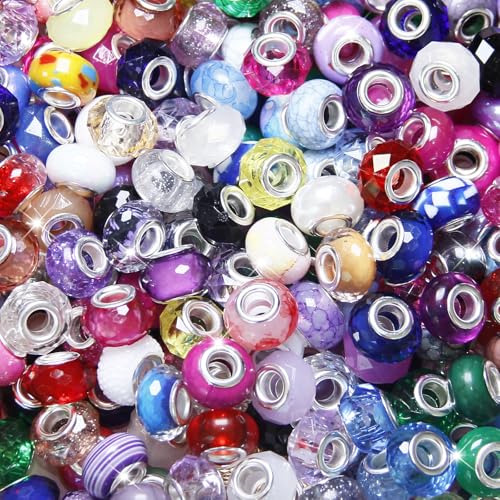 100 Pieces Large Hole Beads Spacer Bead Mixed Assorted European Craft Big Beads Large Hole Lampwork Murano Fairy Wand Garden Bead for DIY Pens Charms Bracelet Necklace Keychain Jewelry Making Supplies - color: Rainbow, size: 100 Pcs