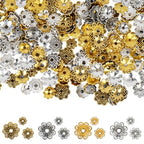 180PCS Bead Caps for Jewelry Making – 4 Finishes + 3 Sizes Each (Gold/Silver/Antique Gold/Antique Silver), Metal Spacer & Ornament Caps for Earrings, Bracelets, Necklaces and DIY Crafts