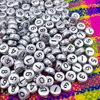 Amaney 500pcs Silver Acrylic Number Beads 7x4mm Mixed Number Beads Acrylic Plastic Round Shape Loose Beads - color: Silver, size: 7x4mm