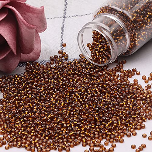 5100 Pcs Size 8/0 Glass Seed Beads, 3 mm Metallic Amber Small Mini Spacer Loose Pony Beads for Jewelry Making and DIY Crafts - color: Metallic Amber, size: Medium