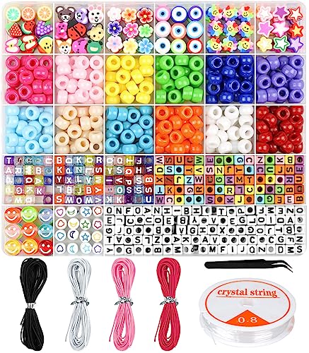 Dowsabel Bracelet Making Kit, Beads for Bracelets Making Pony, Kandi, Polymer Clay, Smile Face & Letter Beads for Jewelry Making, DIY Arts and Crafts Gifts Toys for Girls Age 6-12 - style: Classic