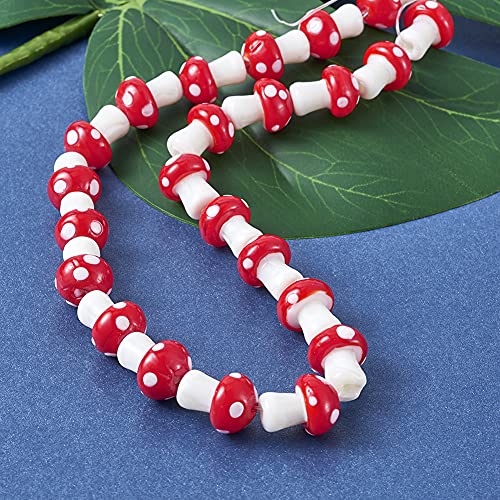 Cheriswelry 25pcs/Strand Mushroom Handmade Lampwork Beads Red Glass Loose Spacer Beads Cute Mini Mushroom Charms 16x12mm for DIY Craft Bracelet Earring Necklace Jewelry Making Hole: 1.8mm - color: Mushroom-Red
