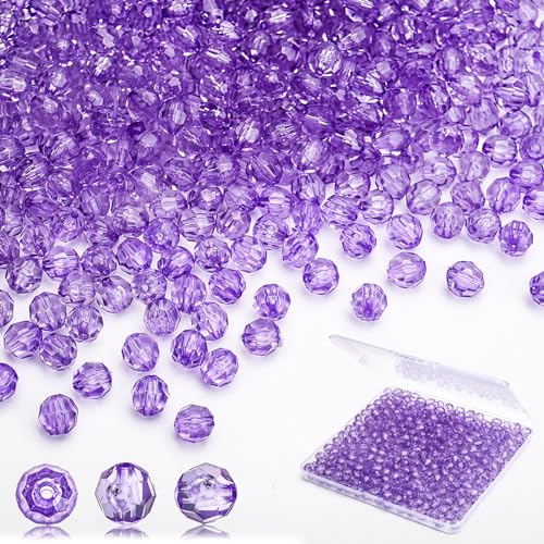 BONNY BOXX 1000pcs 6mm Acrylic Faceted Round Crystal Beads Transparent Light Purple Loose Spacer Craft Beads for DIY Bracelet Necklace Earring Keychain Jewelry Making Bags Decoration - color: Round-Light Purple, size: 6MM