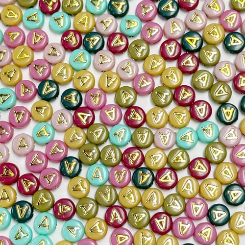200PCS Round Letter Beads,4x7mm Color Acrylic Alphabet Beads Vowel Letter A Beads with Letters for Bracelet Making Necklace Keychain Jewelry DIY (Letter A) - color: Letter A