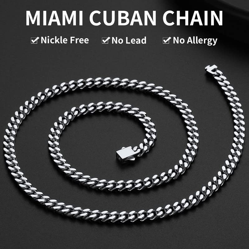 ChainsHouse Stainless Steel Mens Cuban Link Chain, Black/ 18K Gold Plated Miami Cuban Chain Necklace, 5mm/7mm/9mm/12mm/14mm Width, No Tarnish& Durable Hip Hop Mens Jewelry, 18"-30", Send Gift Box - color: a. 5mm width-steel, size: 22 inches