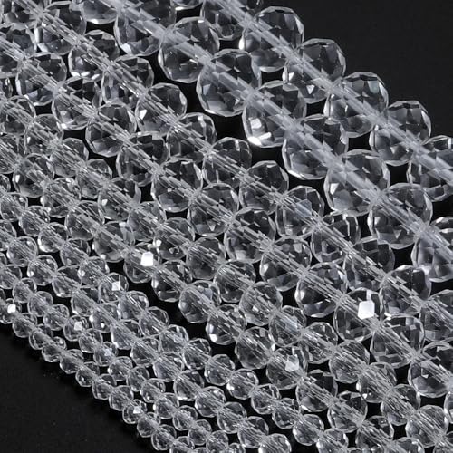 415pcs Rondelle Crystal Glass Beads 2mm 4mm 6mm 8mm Mixed Sizes, Faceted Briolette Spacer Czech Seed Loose Beads for DIY Jewelry Making (Transparent) - color: Transparent