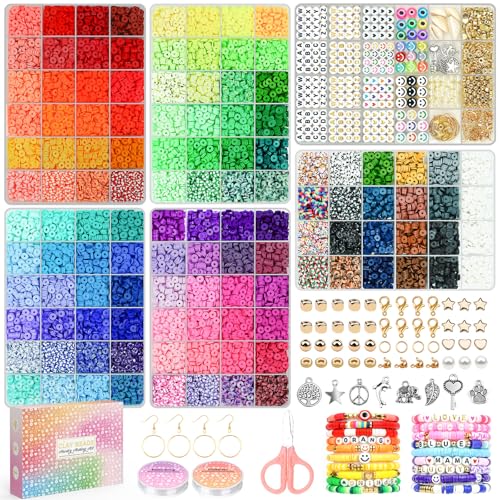 Sistenia 20,000 Pcs Clay Beads Bracelet Making Kit, 120 Colors 6 Boxes Polymer Beads Spacer Heishi Beads & Jewelry Kit with Pendant Charms Elastic Strings, Crafts Gift for Kids Adults - color: Classic 120 Colors