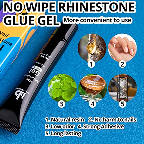 BELLEBOOST Nail Art Rhinestone Glue Gel&2 Boxes Flatback Gems Kit, 1 Tube of 15ml Rhinestone Gel Glue(UV/LED Needed)+Colorful Gems+Flat-Back Half Round White&Beige Pearls with Pickup Tools - color: A09-Multicolor+ White&Beige Pearls