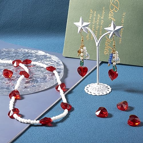 Cheriswelry 100pcs 14mm Red Heart Glass Crystal Beads for DIY Jewelry Making - color: Red