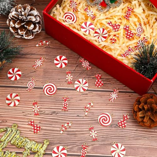 SANNIX 90 Pcs Christmas Charms for Jewelry Making, Xmas Candy Charms Red White Candy Cane Holiday Charm Pendants for Bracelets Necklaces Earrings Making and Crafting - color: Red White