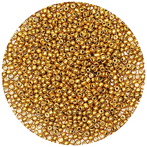 Bala&Fillic Golden Color 4mm Seed Beads About 1200pcs/100Grams in Bag, 6/0 Glass Craft Beads for Making Bracelet and Necklace (Golden) - color: Golden -4mm