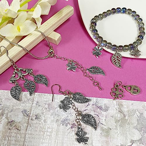 Heather's cf Four Leaf Clover Silver Leaf Beads 100-150 Pcs Leaves Craft Antique Leaf Charms for Crafting Leaf Pendant Charm for Necklace Bracelet Earring Making Fall Leaf Beads Set - color: Silver Filigree Leaf