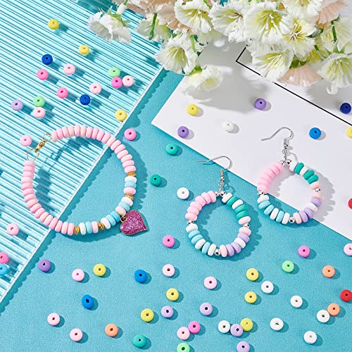 PH PandaHall 450pcs Polymer Clay Beads 6mm Rondelle Heishi Beads 12 Marshmallow Colors Vinyl Disc Bead 3mm Thick Flat Silicon Bead for DIY Earring Necklace Choker Spring Summer Sulfur, 1.5mm Hole
