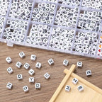Acrylic Letter Beads 4mm Flat Round, 6mm Square - Beads for Making Friendship Bracelet or Necklace (28 Pieces of Square White with Black) - color: 28 pieces of square white with black