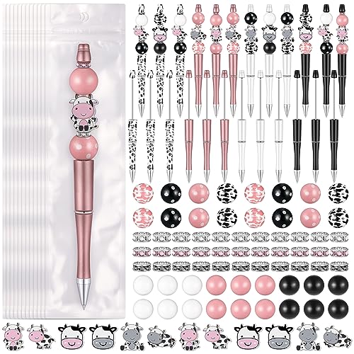 Colarr 24 Sets Plastic Beadable Pens DIY Pens Making Kit Assorted Wood Beads Crystal Spacer Black Ink Ballpoint for Women Crafts Office Family Gifts(Cow) - style: Cow