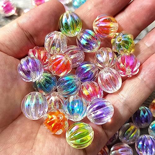 Mixed Lots Shiny AB Color Acrylic Pumpkin Bead DIY Beading Hairband Bracelets Necklace Craft Embelishment (Mixed Colors-Pumpkin) - color: Mixed Colors-Pumpkin