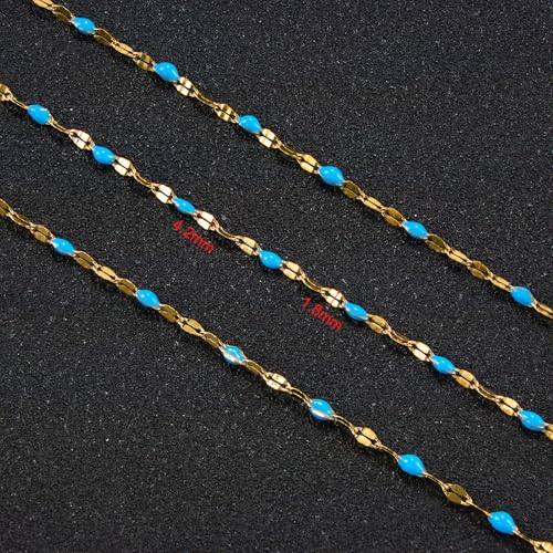 UMAOKANG 16.4 Feet Gold Plated Stainless Steel Chain for Jewelry Making Blue Enamel Chains with Jump Rings Lobster Clasps - color: Gold-Blue Enamel