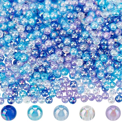 1 Box 6MM 200PCS Blue Round Bubblegum Chunky Beads with Holes AB Color Transparent Acrylic Loose Spacer Charm Bead Bulk for Jewelry Making Earrings Bracelets Necklaces DIY Craft Supplies - color: Blue, size: 1000pcs 6mm
