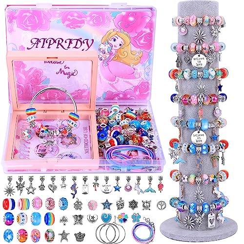 AIPRIDY Charm Bracelet Making Kit,Unicorn Mermaid Crafts Gifts Set Can Inspires Imagination and Creativity,Jewelry Making Kit Perfect Gifts for Girls 5-12 Years Old (72 Pieces Rose) - color: 72 Pieces Rose