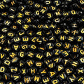 Amaney 1000pcs Gold Letter Beads 7x4mm Black Round Acrylic Alphabet Beads for Jewelry Making Bracelets Necklaces Key Chains - color: Black&Gold
